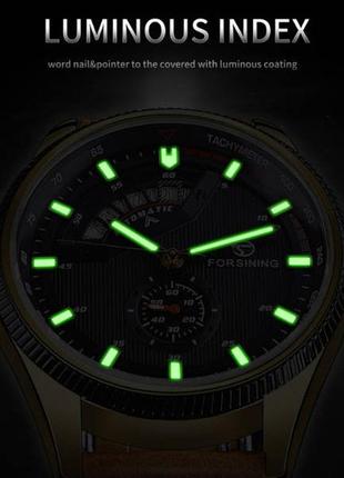 Чоловічий механічний наручний годинник forsining gmt1218-2 original коричневий6 фото