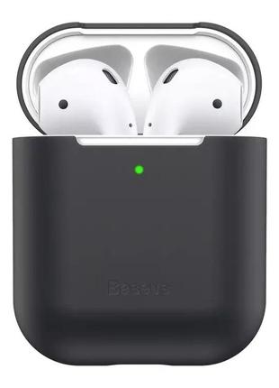 Защитный чехол baseus shell с силикагелем для apple airpods 1/2 black (wiappod-bz01)