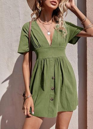 Коротка сукня з глибоким вирізом оливкового кольору shein