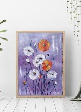 Картина маслом. 40х50 см. красные и белые маки.