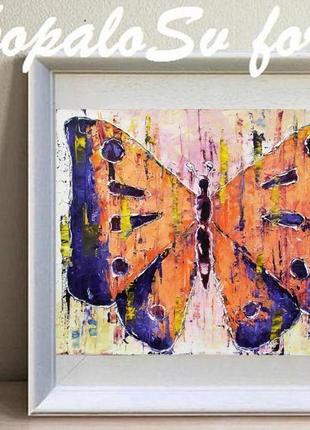 Картина маслом. бабочка! холст на подрамнике 40х5 см. галерейная натяжка холста.1 фото