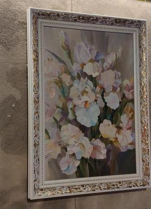 Картина маслом, цветы ирис, размер 30*40см2 фото