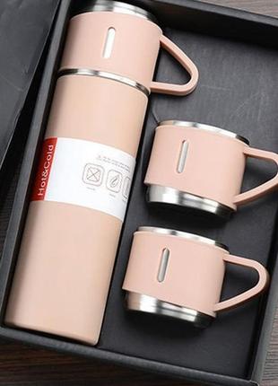 Термос с чашками 500 мл с вакуумной изоляцией. набор подарочный бокс для напитков с термосом и 3 кружки.1 фото