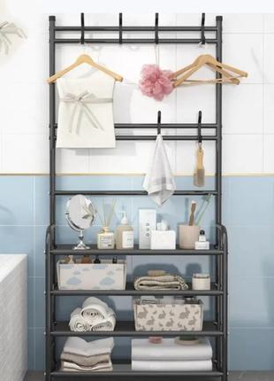 Підлогова стійка вішалка для одягу з полицями для взуття simple floor clothes rack size2 фото