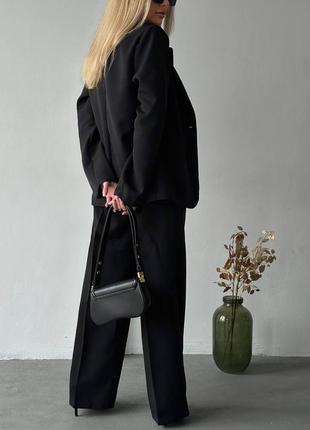 Черный костюм в диловом стиле оверсайз пиджак мужского кроя+широкие брюки палаццо xs s m l 42 44 46 484 фото