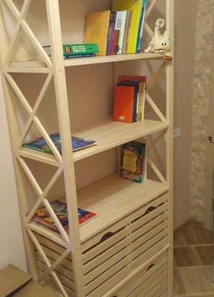Деревянный стеллаж в детскую комнату под книги с тремя ящиками
