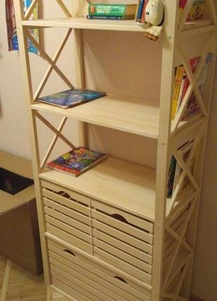 Деревянный стеллаж в детскую комнату под книги с тремя ящиками3 фото