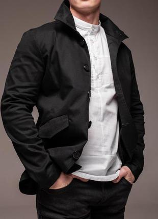 Чорна чоловіча куртка- піджак на гудзиках4 фото