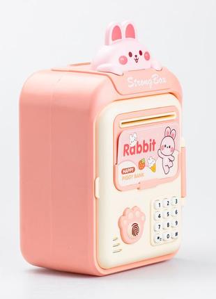 Сейф-скарбничка дитяча з купюроприймачем та кодовим замком "зайченя" рожевий3 фото