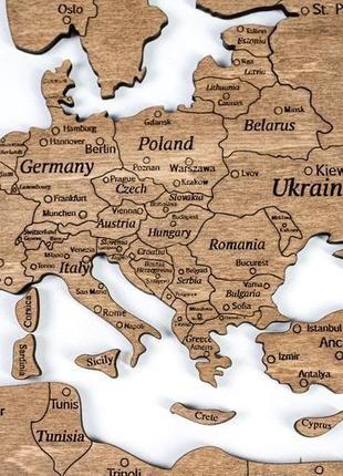 Деревянная карта мира primax-art 200 х 120 см с надписями стран, столиц и штатов, темно-коричневый2 фото