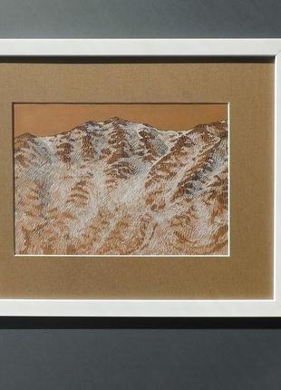 Картина гірський пейзаж, оформлена,  графіка, крафт папір, ручка