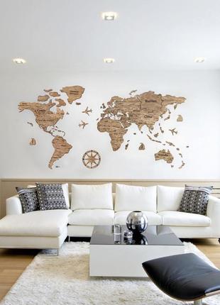 Деревянная карта мира primax-art 300 х 180 см с надписями стран, столиц и штатов, темно-коричневый3 фото