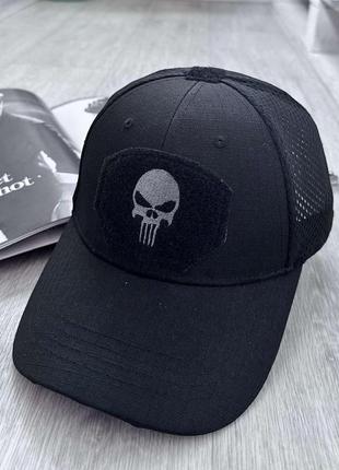 Кепка бейсболка с сеточкой милитари череп каратель черный 55-59р (9098)
