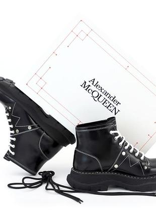 Черевики жіночі alexander mcqueen black boots, олександр маквін чорні черевики