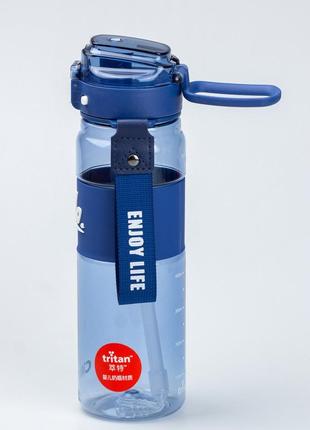 Пляшка для води спортивна 860 мл тритан з ремінцем та ручкою hello синя4 фото