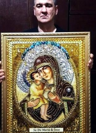 Икона инкрустированная,,св.дв.мария с исусом"