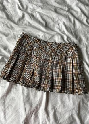 Клетчатая юбка мини плиссе теннисная в стиле корт s1 фото