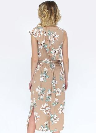 Сукня бежевого кольору в квітковий принт, арт. 02322 фото