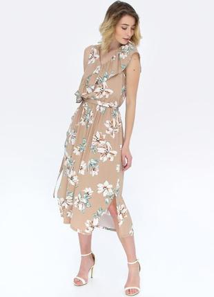 Сукня бежевого кольору в квітковий принт, арт. 02325 фото