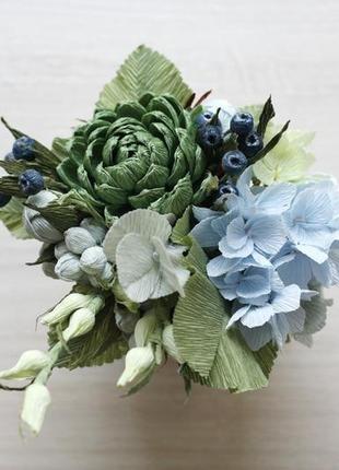Квіткова композиція в чашці "блакитна гортензія"4 фото