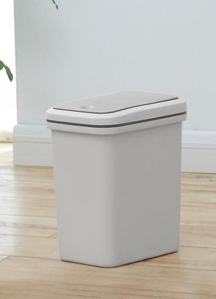 Мусорное ведро для санузла 15 л с крышкой push и фиксатором для пакета пластиковое узкое 20 см, серый