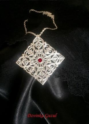 Серебряное колье готика крест кулон серебро ожерелье кристалл магия бохо dzvinka guzul тренд подарок