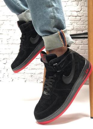 ❄️🖤❤️❄️nike air force high black red❄️🖤❤️❄️мужские кроссовки найк, зимние с мехом