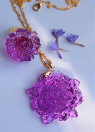 Ексклюзивний комплект прикрас "purple rose" (кулон+кільце)8 фото