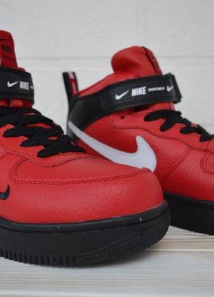 Женские кроссовки nike air force 1 high black/red (мех)