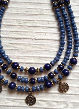 Ожерелье в три ряда из синего лазурита1 фото