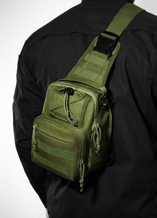 Сумка через плече військова нагрудна з однією лямкою, наплічна сумка мультикам 8 л, колір: хакі4 фото