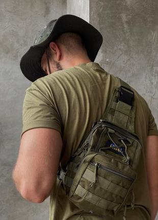 Сумка через плече військова нагрудна з однією лямкою, наплічна сумка мультикам 8 л, колір: хакі2 фото