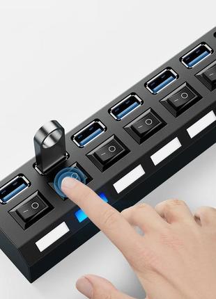 Usb hub хаб 2.0 7 портов с подсветкой и выключателями