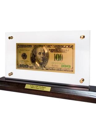 Банкнота на підставці 100 usd (долар) золото 28*14*6 см гранд презент гп600761 фото