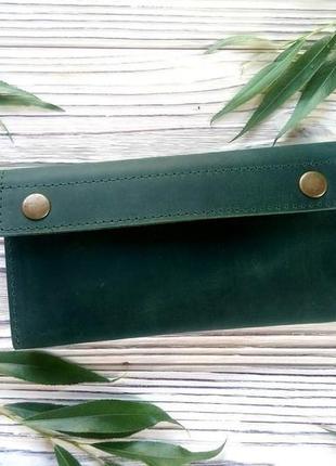 Большие кошельки на молнии, зеленый клатч кошелек, авторские подарки для женщин от kozhemyaka1 фото