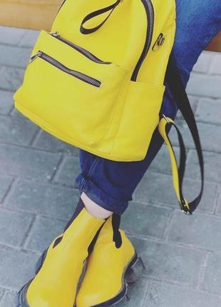 Рюкзак  еverest женский кожаный   желтый большой3 фото