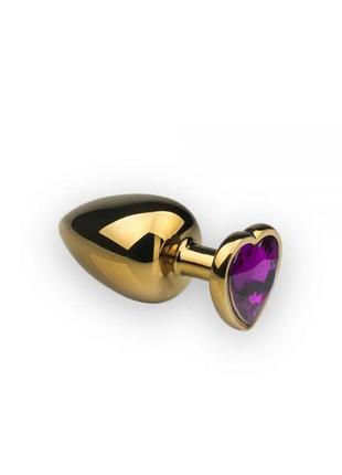 Металлическая анальная пробка с кристаллом gold heart amethyst, m