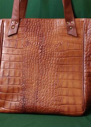 Кожаная сумка-шоппер "рыжий крокодил"5 фото