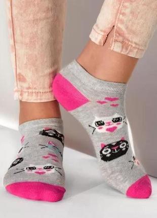 Шкарпетки сліди для дівчаток, з котиками. розмір 16-181 фото