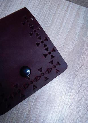Шкіряний міні - гаманець марсала.5 фото