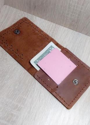 Шкіряний міні - гаманець коньяк.4 фото