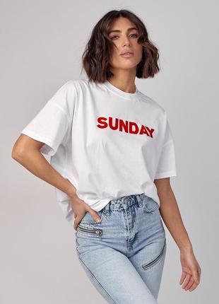 Женская футболка oversize с надписью sunday2 фото