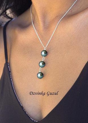Серебряный кулон жемчужное ожерелье серебро стильное украшение жемчуг dzvinka guzul тренд подарок