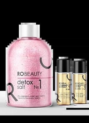 Светящаяся детокс-соль для ванны robeauty  (соль 350 грамм экстракт 15 мл масло 15 мл)1 фото