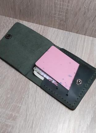 Карманий зелений шкіряний гаманець.4 фото