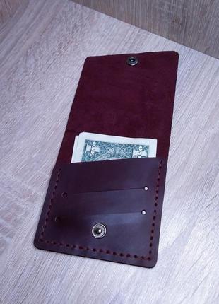 Карманий шкіряний гаманець марсала.3 фото
