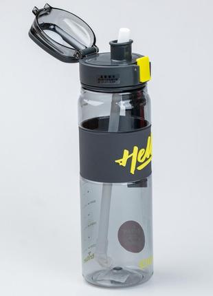 Бутылка для воды спортивная 860 мл тритан с ремешком и ручкой hello черная4 фото