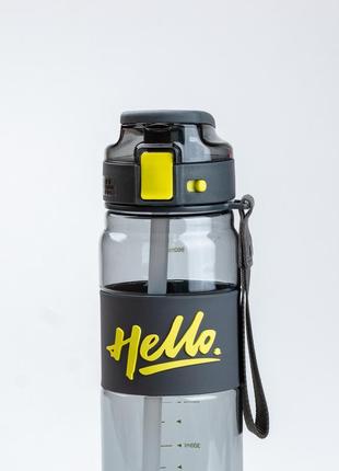 Бутылка для воды спортивная 860 мл тритан с ремешком и ручкой hello черная3 фото