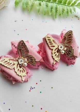 Бантики метелики резинки заколки з метеликом рожеві банти метелик на заколці2 фото