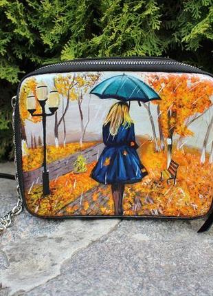 Кожаная сумочка с росписью "осень"